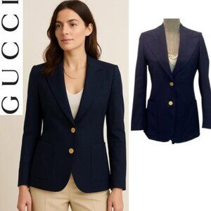 GUCCI Uniform Navy Blue Blazer Wool Size 38 Medium